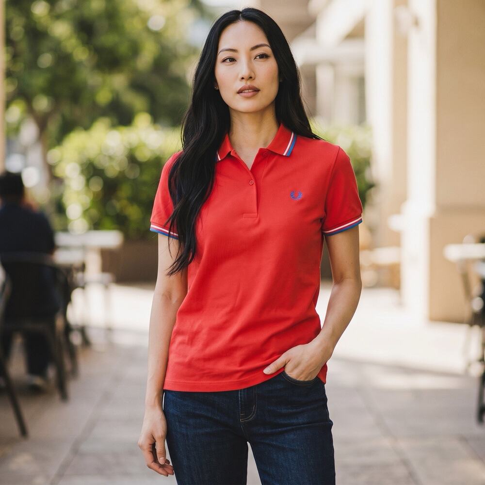 Fred Perry Twin Tipped Women's Polo Shirt S/S Red Size 8 Preppy Prep Old Money